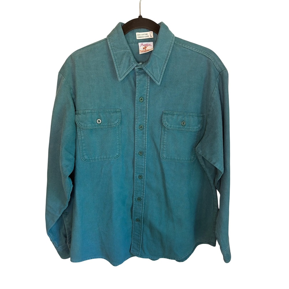 Vintage 90's Prentiss Outdoors Mens Large Teal Blue Chamois Cloth Shirt